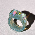 Flamework Glass Clear Opal Ring,Lumivault.