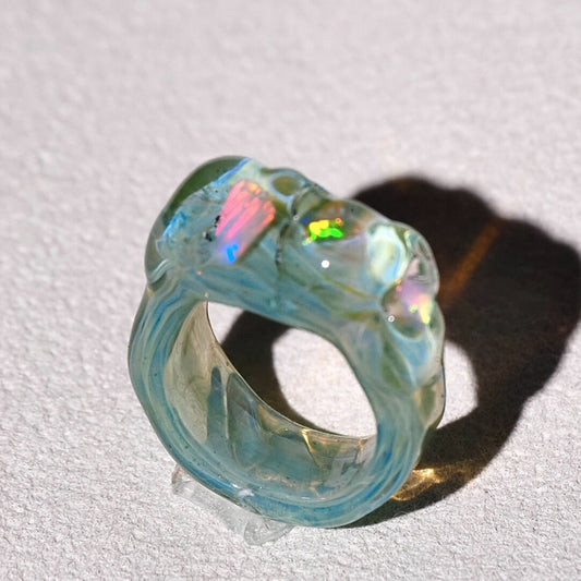 Flamework Glass Clear Opal Ring
