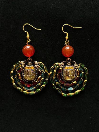 Egyptian Scarab Crystal Glass Beaded Earrings