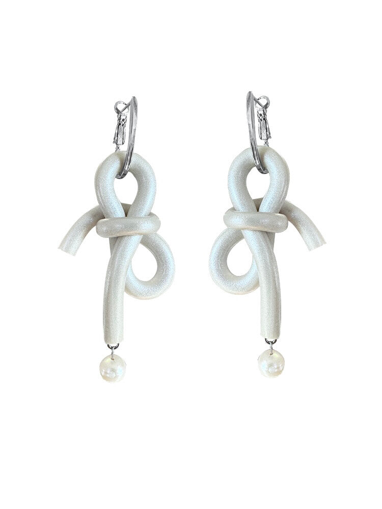 Handmade Clay Bow Earrings,Studs / White,Lumivault.