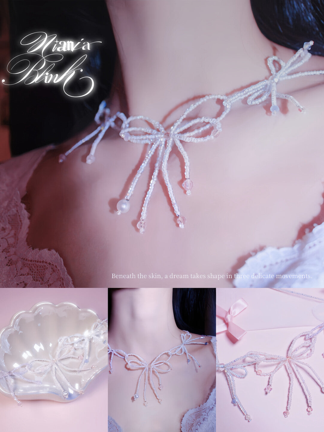 Triple Dream Bow Necklace,Lumivault.