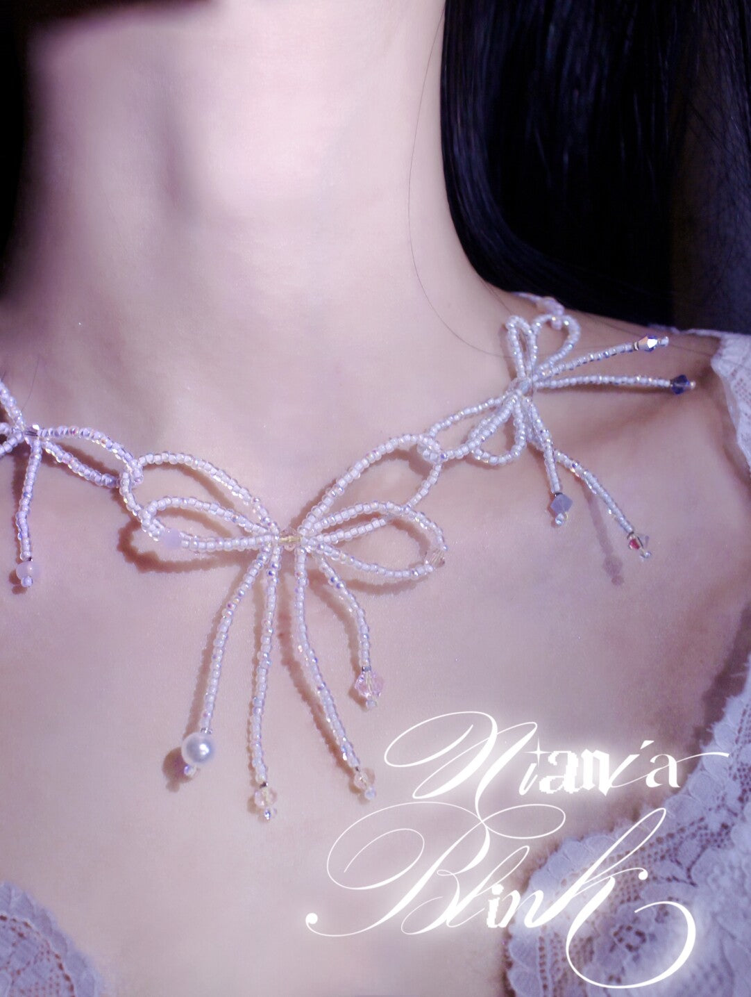 Triple Dream Bow Necklace,Lumivault.