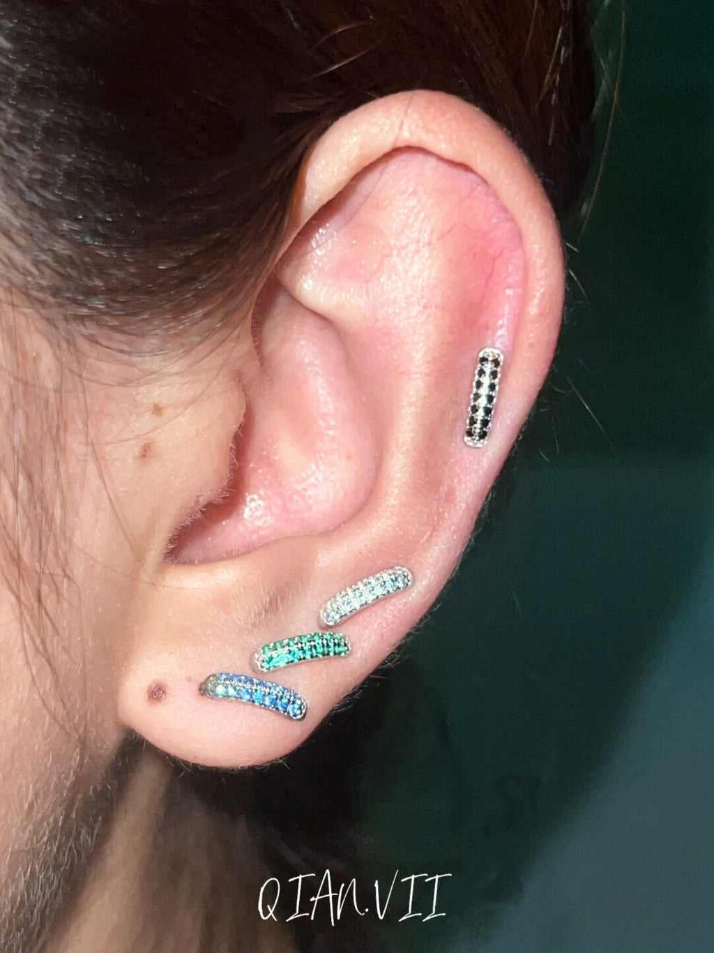 Silver Diamond Encrusted Glossy Single Earring,Single Blue Diamond Earring,Lumivault.