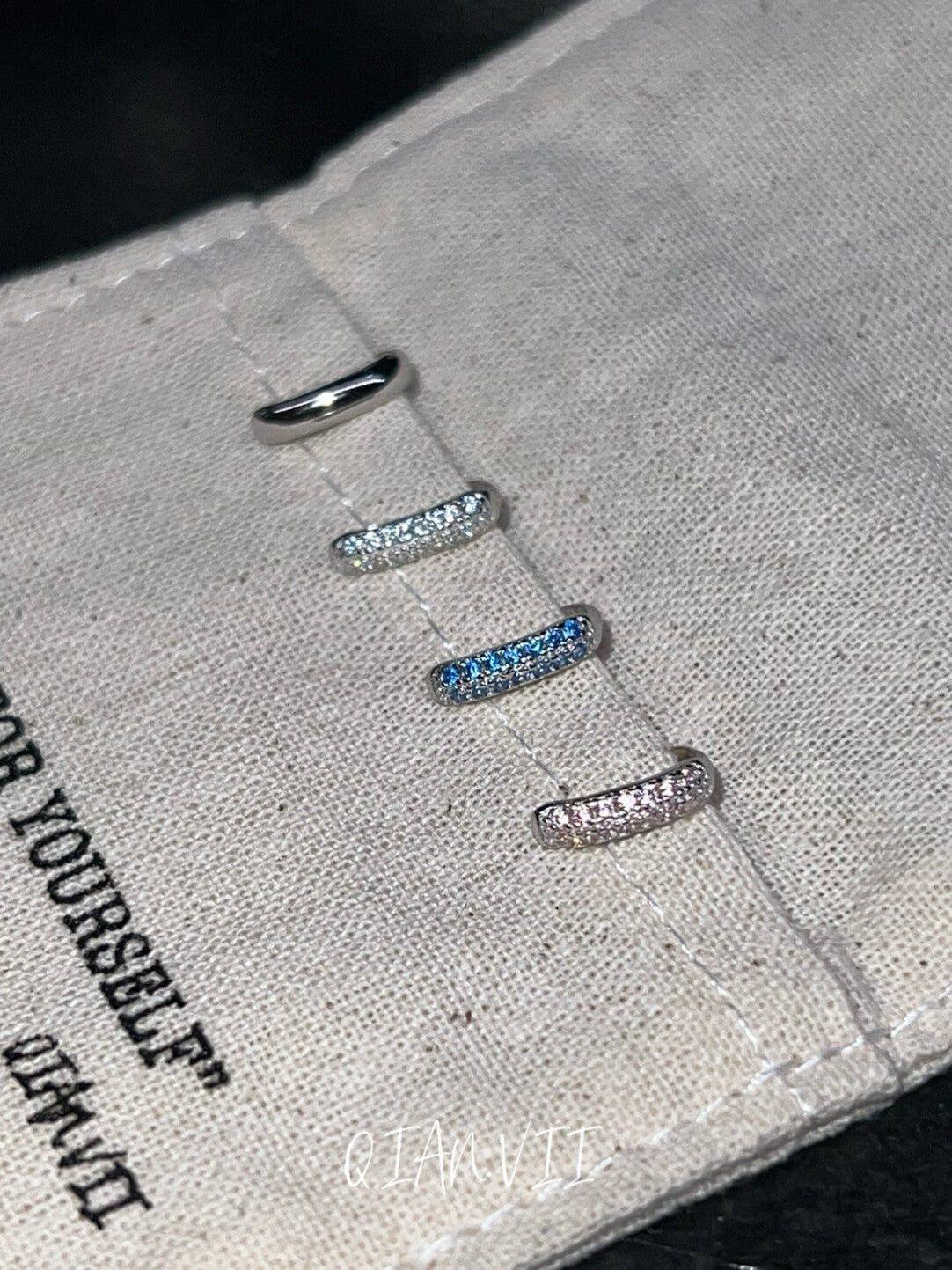 Silver Diamond Encrusted Glossy Single Earring,Single Pink Diamond Earring,Lumivault.