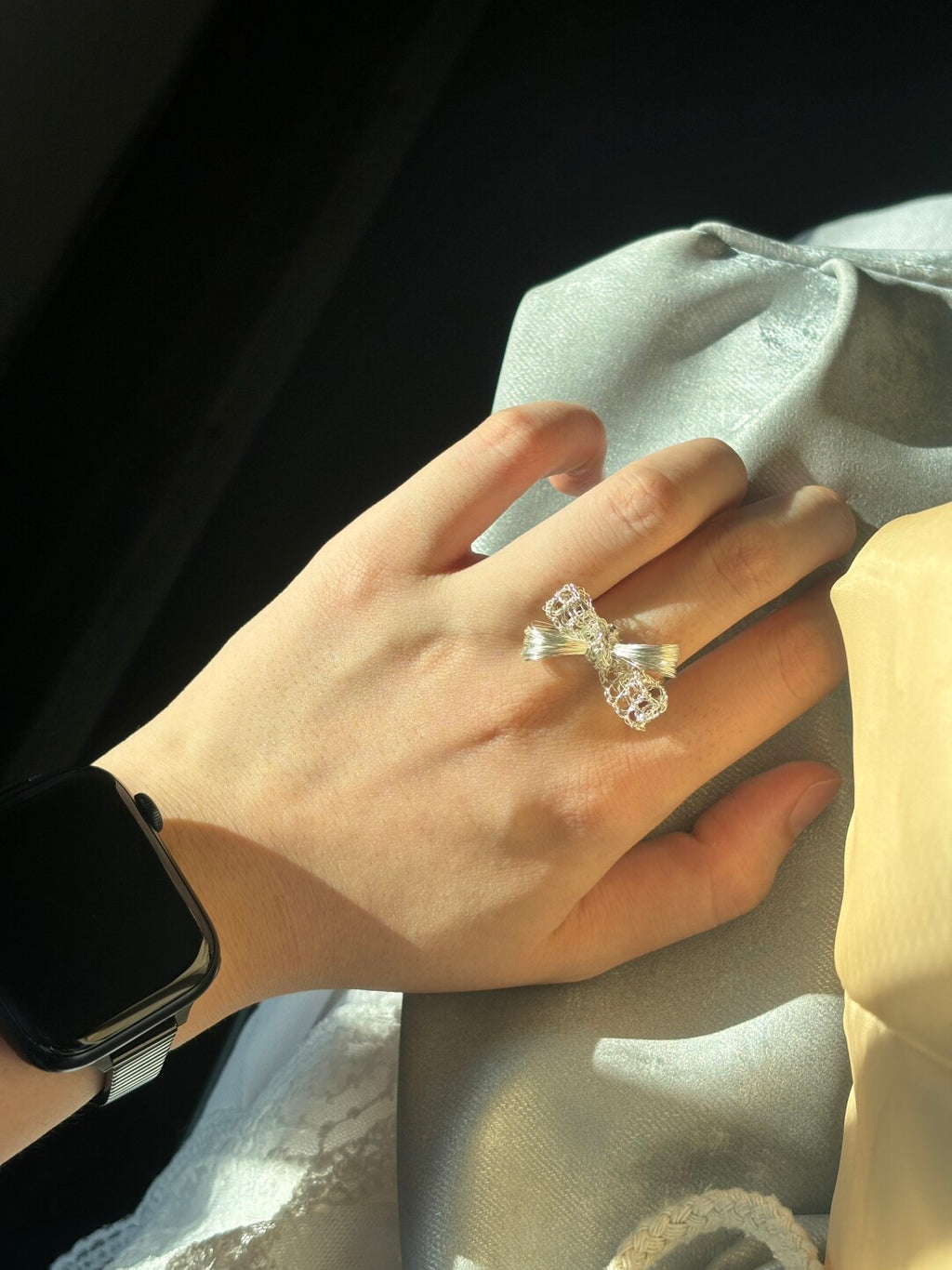 Metal Woven Bow Ring,Lumivault.