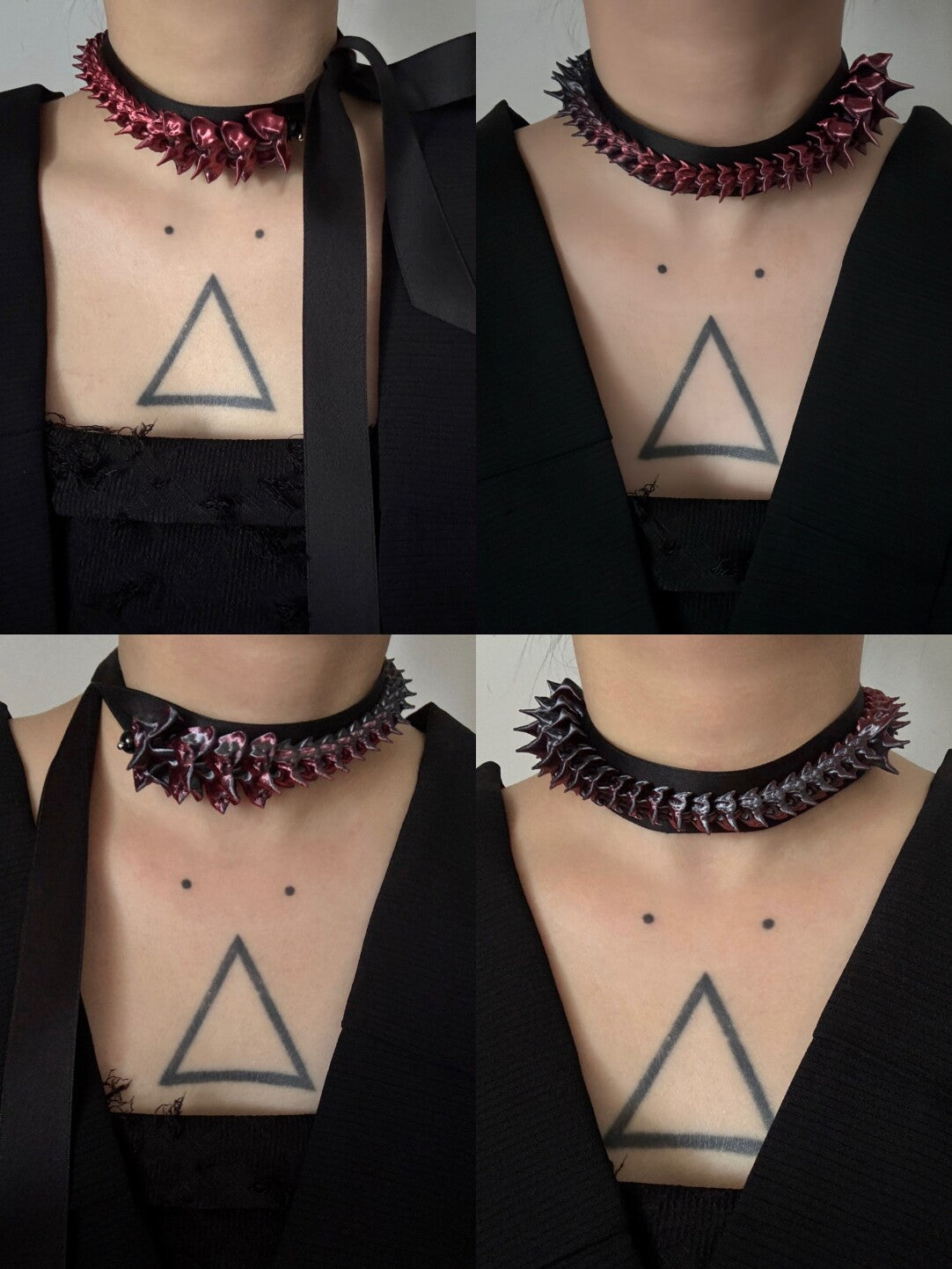 Silk & Print Spine Choker,Red and Black,Lumivault.