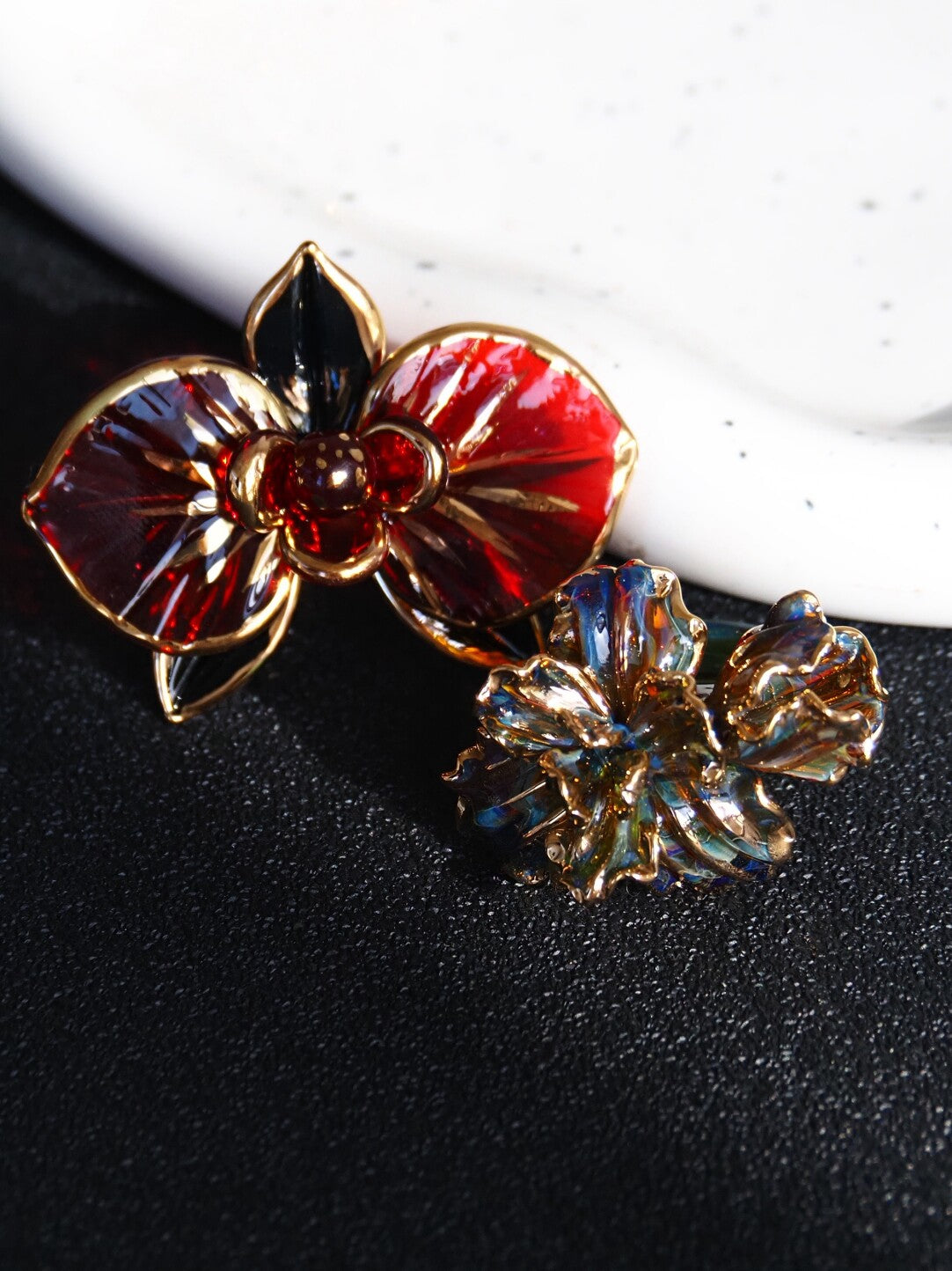 Flamework Glass Red Black Butterfly Ring,Lumivault.