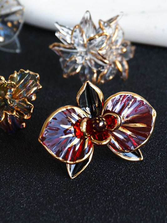 Flamework Glass Red Black Butterfly Ring