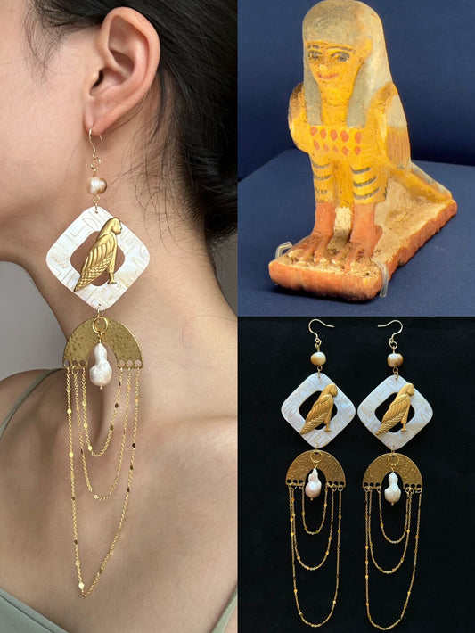 Egyptian Bird Brass Earrings