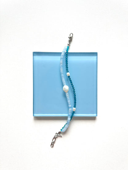 Blue Natural Stone Pearl Beaded Bracelet Necklace,Lumivault.