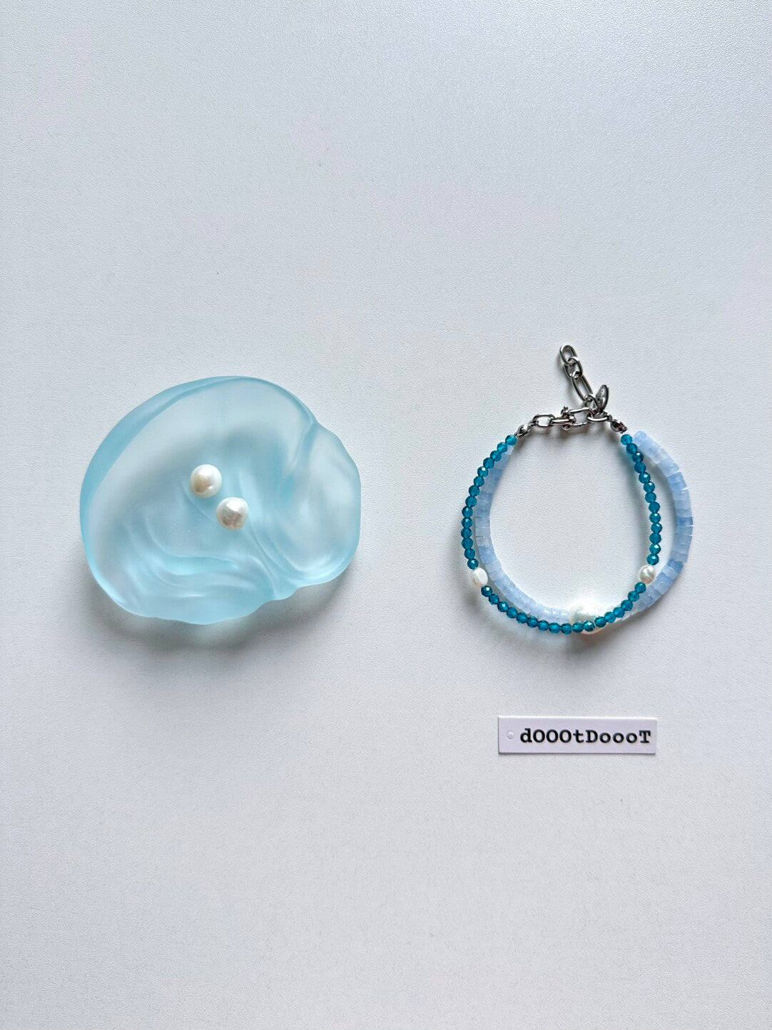 Blue Natural Stone Pearl Beaded Bracelet Necklace,Lumivault.