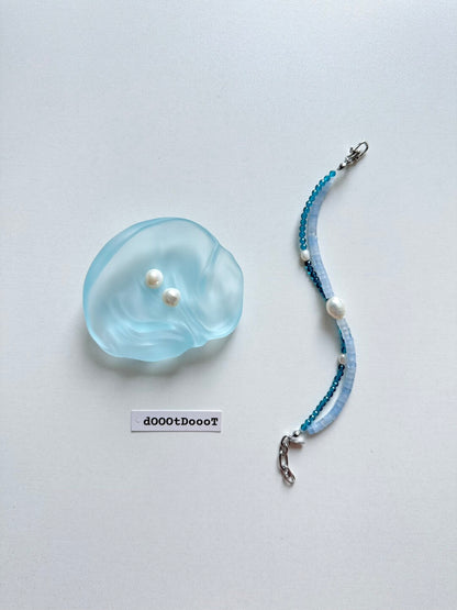 Blue Natural Stone Pearl Beaded Bracelet Necklace,Lumivault.