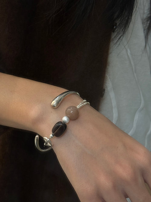 Caramel Latte Citrine Silver Bracelet,Note the hand circumference when placing an order.,Lumivault.