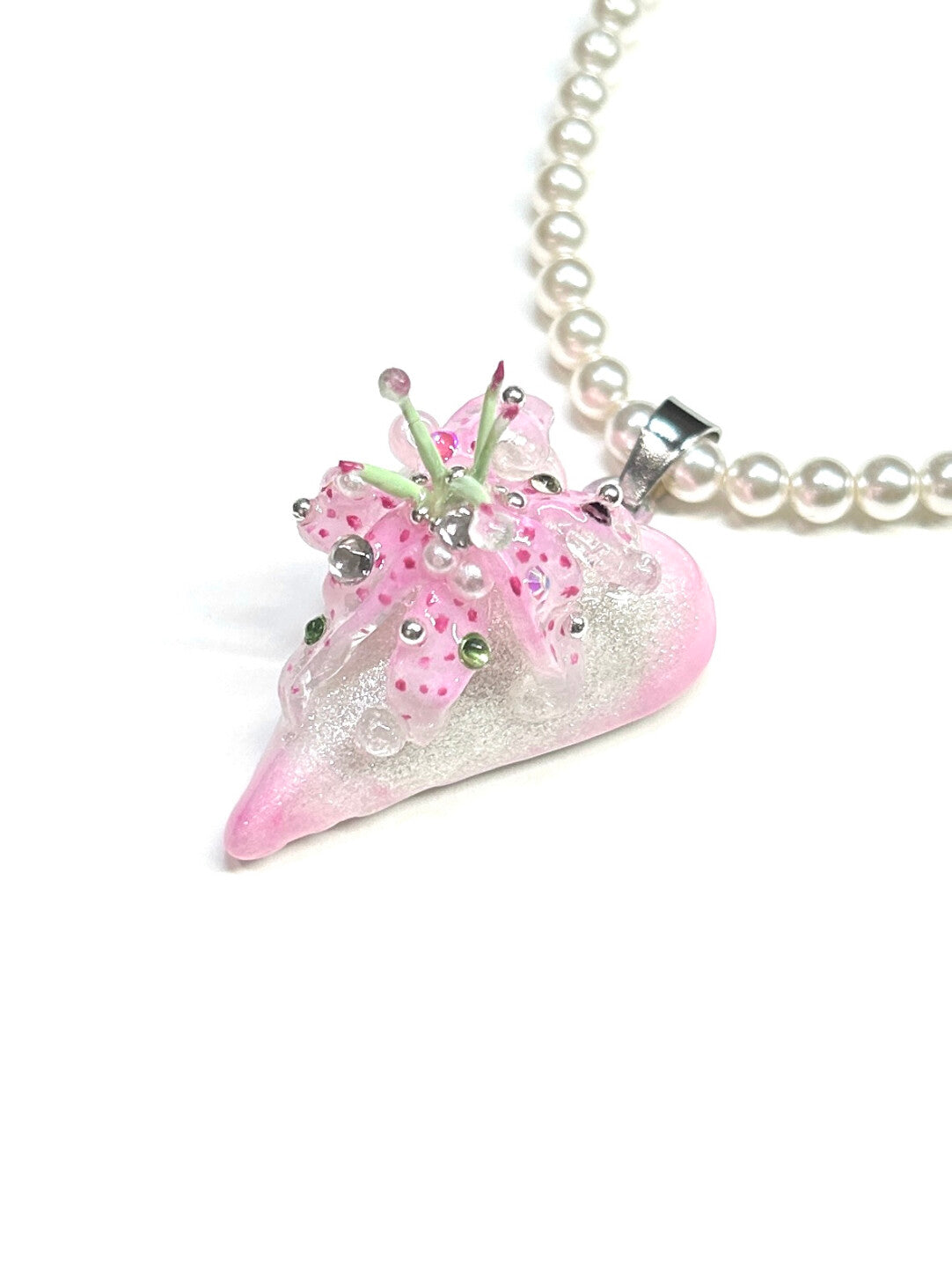 Pink Polka Dot Lily Pearl Necklace,Lumivault.