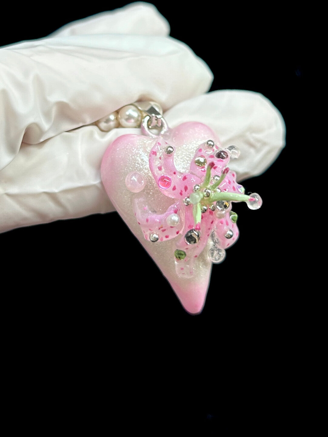 Pink Polka Dot Lily Pearl Necklace,Lumivault.