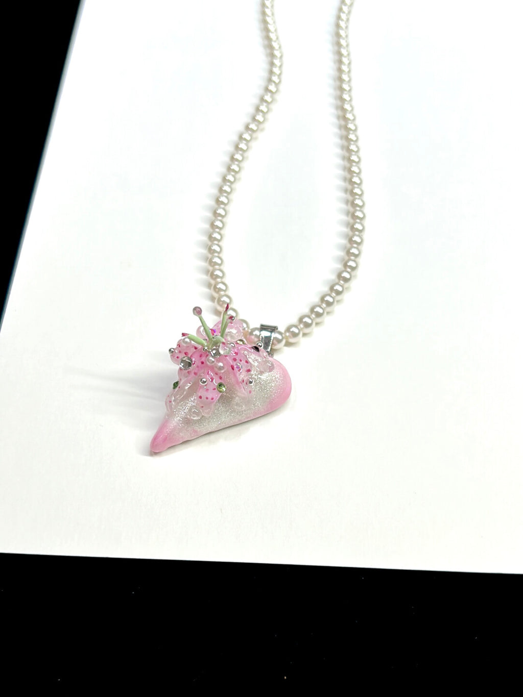 Pink Polka Dot Lily Pearl Necklace,Lumivault.