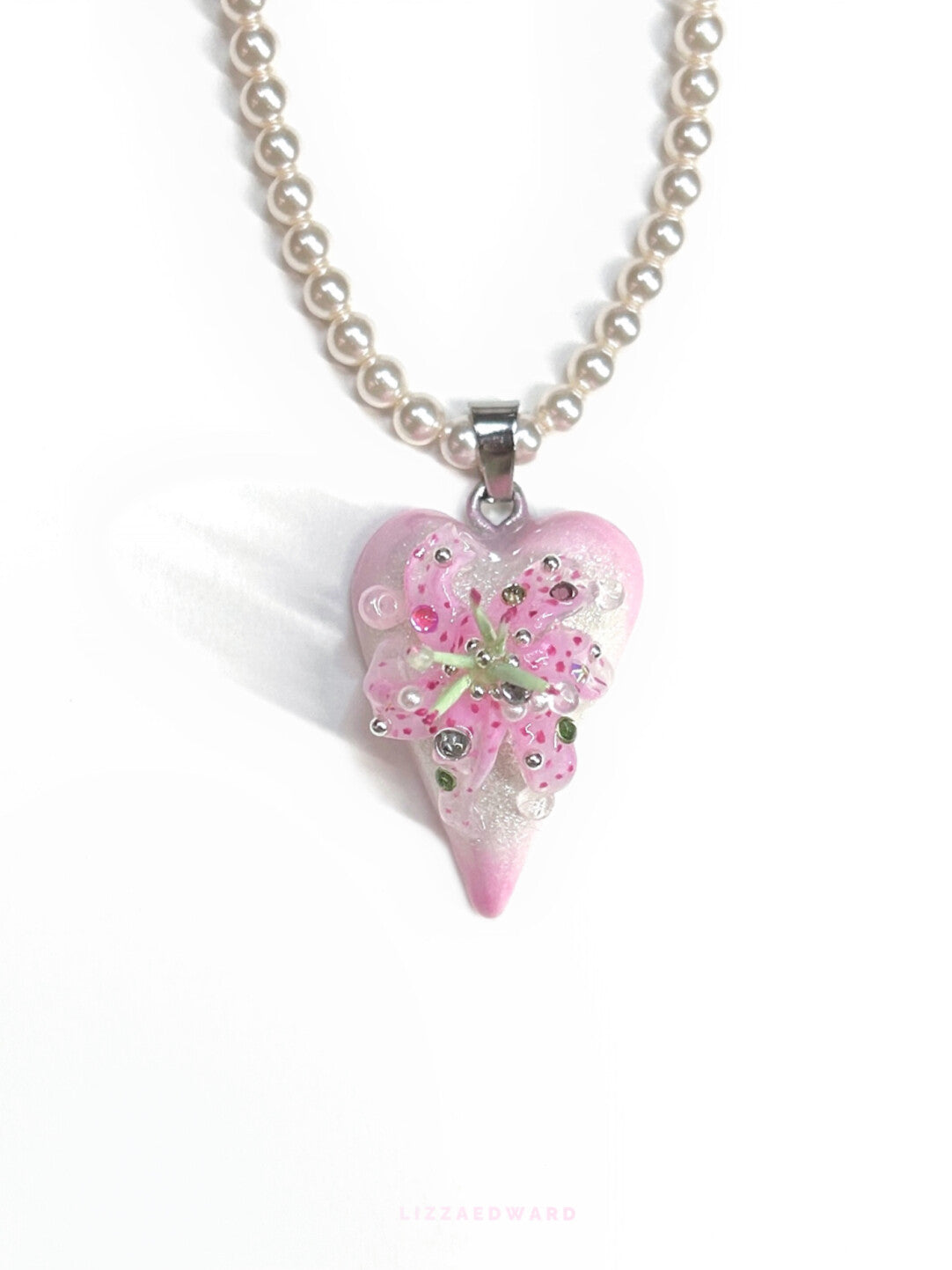 Pink Polka Dot Lily Pearl Necklace,Lumivault.