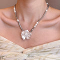 White Camellia Titanium Steel Necklace,Lumivault.