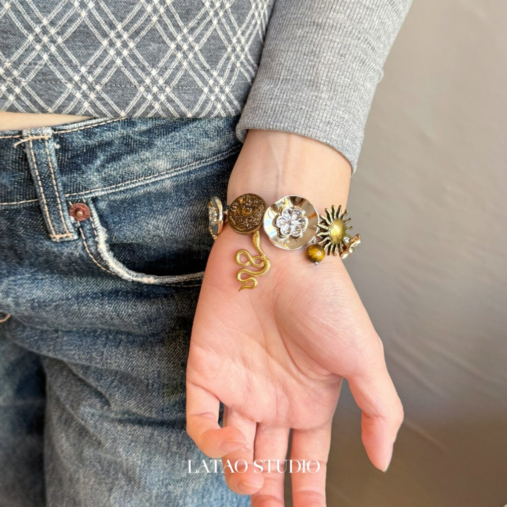 Retro Sun God Snake Titanium Steel Bracelet,Lumivault.