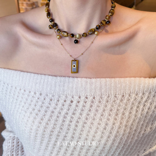 Retro Tiger's Eye Beaded Stacking Necklace