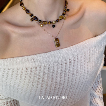 Retro Tiger's Eye Beaded Stacking Necklace