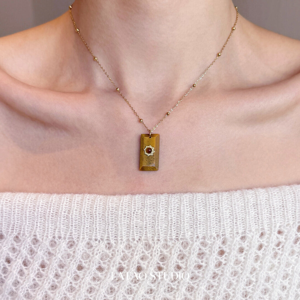 Retro Tiger's Eye Beaded Stacking Necklace,Tiger's Eye Stone Necklace,Lumivault.