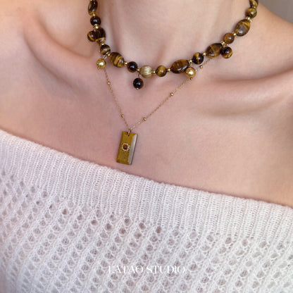 Retro Tiger's Eye Beaded Stacking Necklace