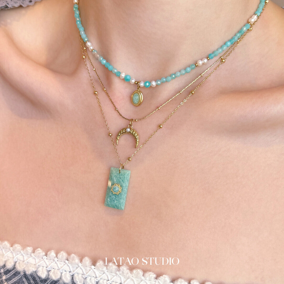 Sky Island Amazonite Beaded Stacking Necklace,Lumivault.