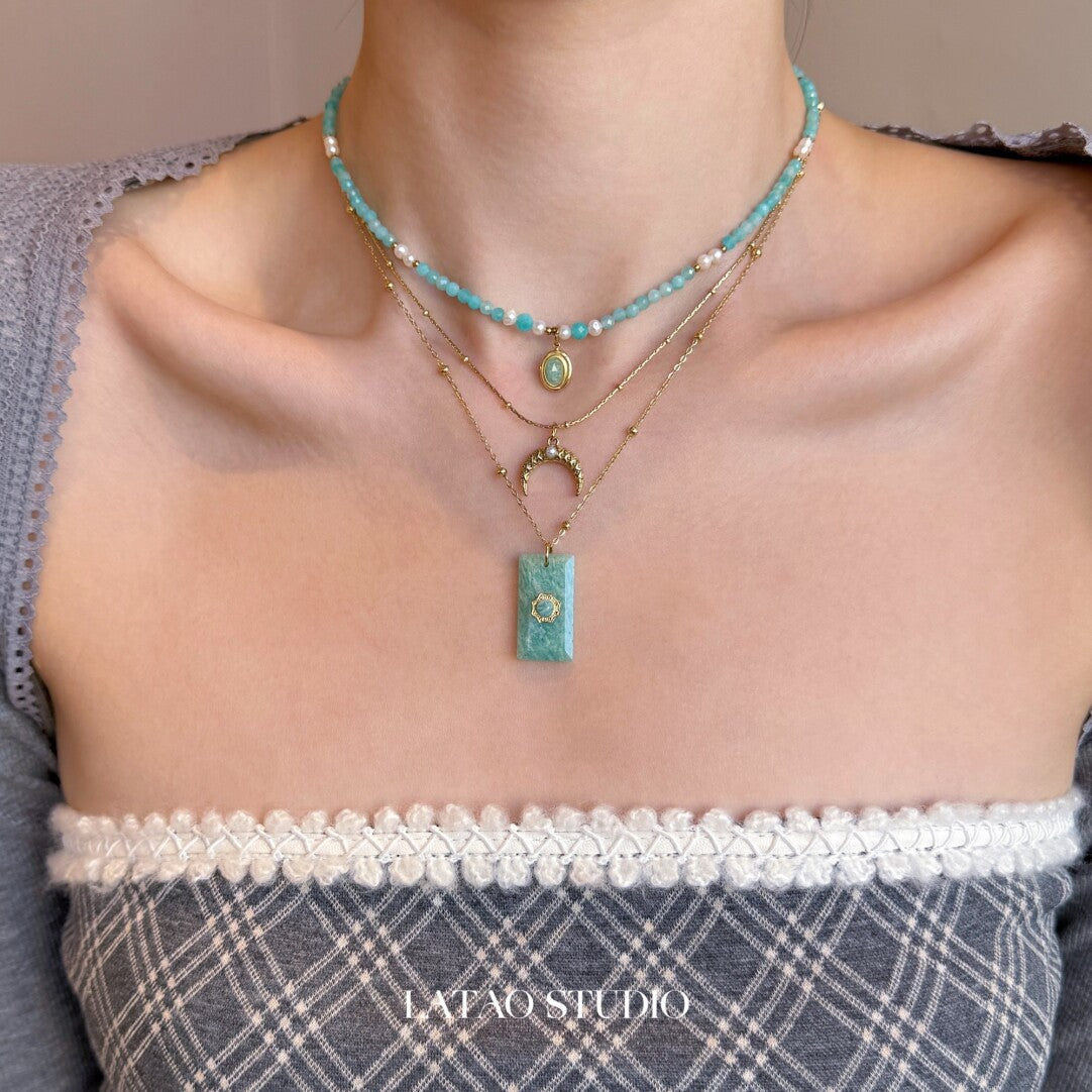 Sky Island Amazonite Beaded Stacking Necklace,Lumivault.