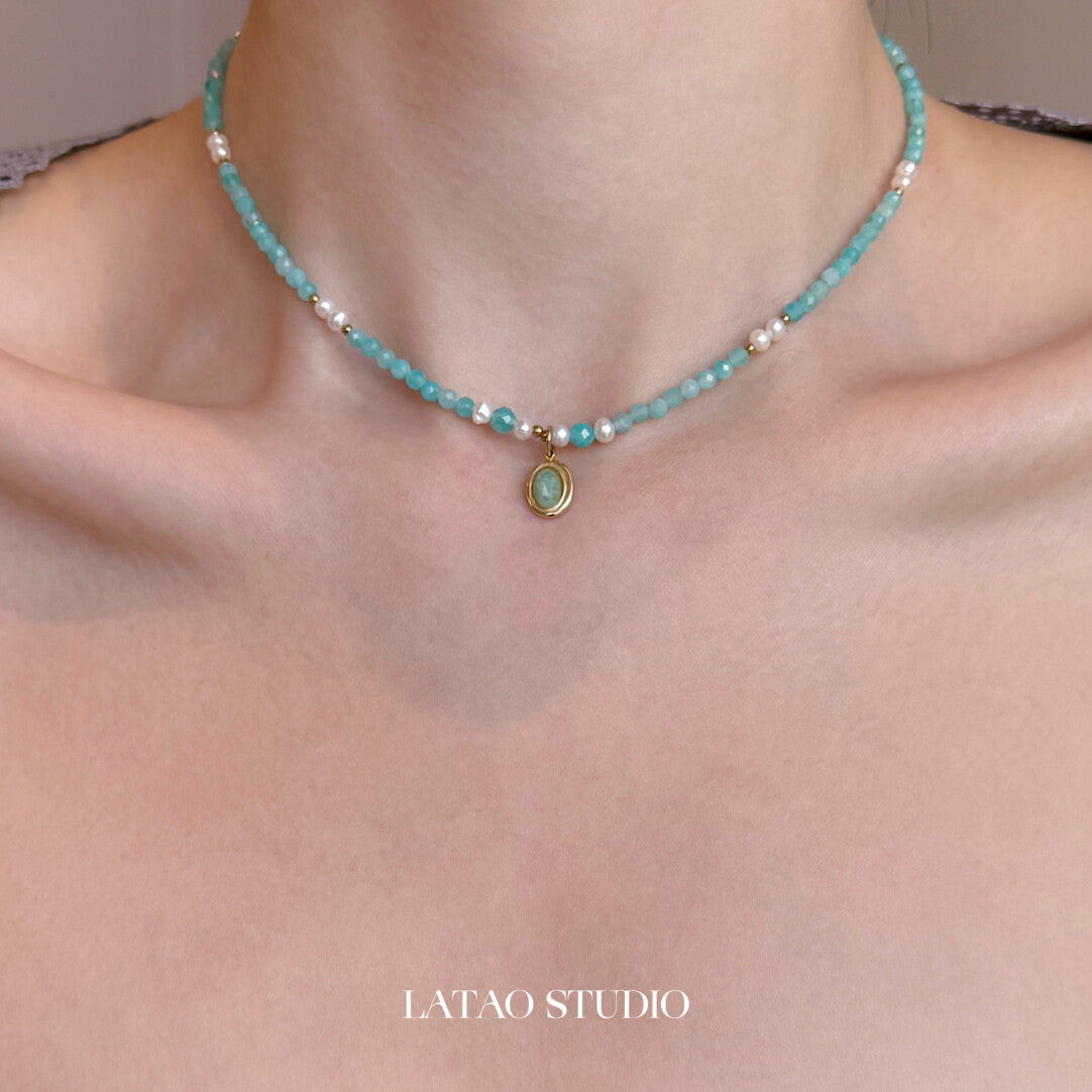 Sky Island Amazonite Beaded Stacking Necklace,Amazonite Beaded Necklace,Lumivault.