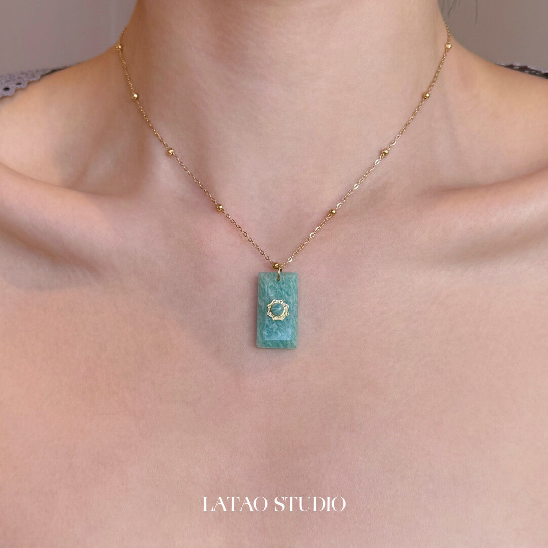 Sky Island Amazonite Beaded Stacking Necklace,Amazonite Stone Necklace,Lumivault.