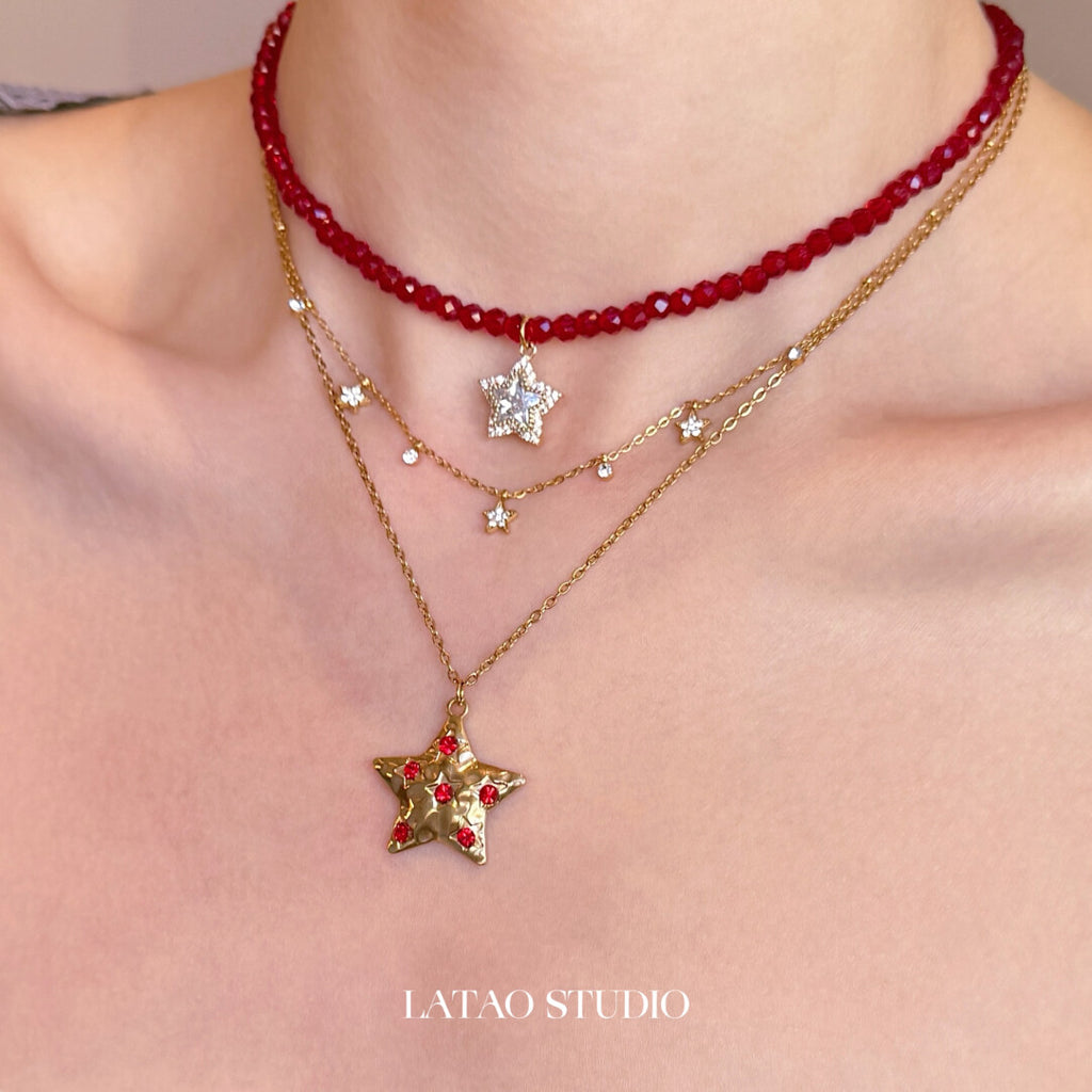 Starlight Christmas Beaded Stacking Necklace,3-Piece Set (as shown in the picture),Lumivault.