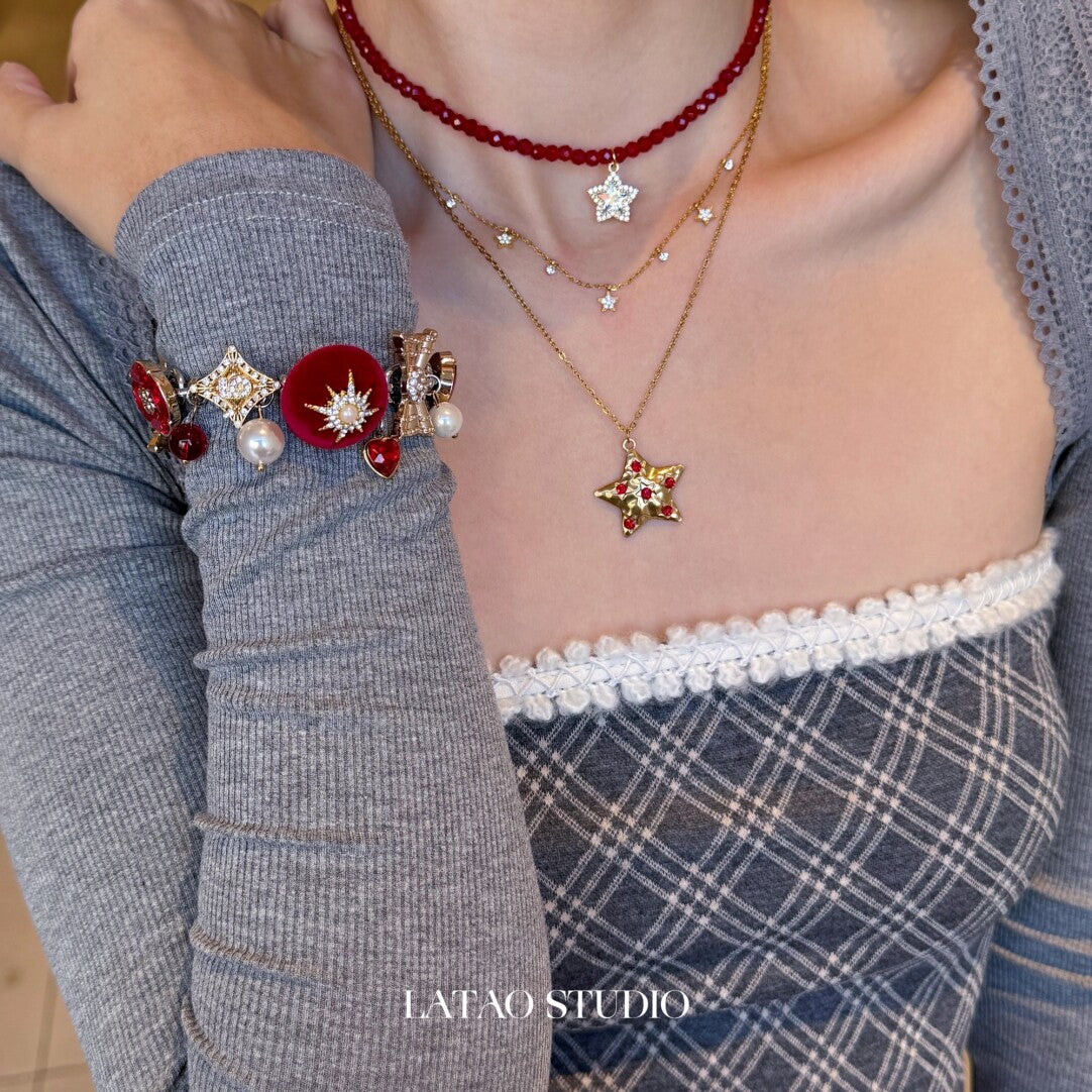 Starlight Christmas Beaded Stacking Necklace,Lumivault.