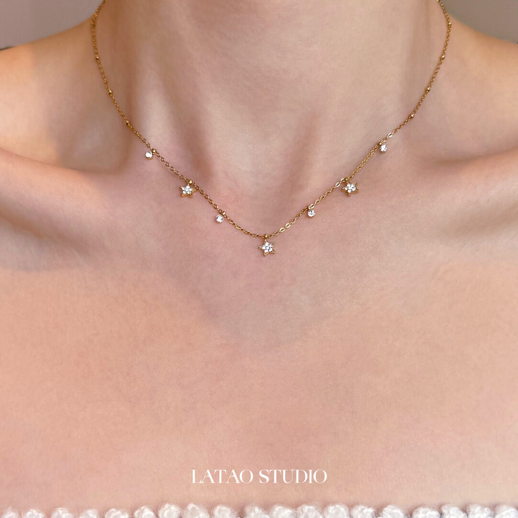 Starlight Christmas Beaded Stacking Necklace,Bling Star Necklace,Lumivault.