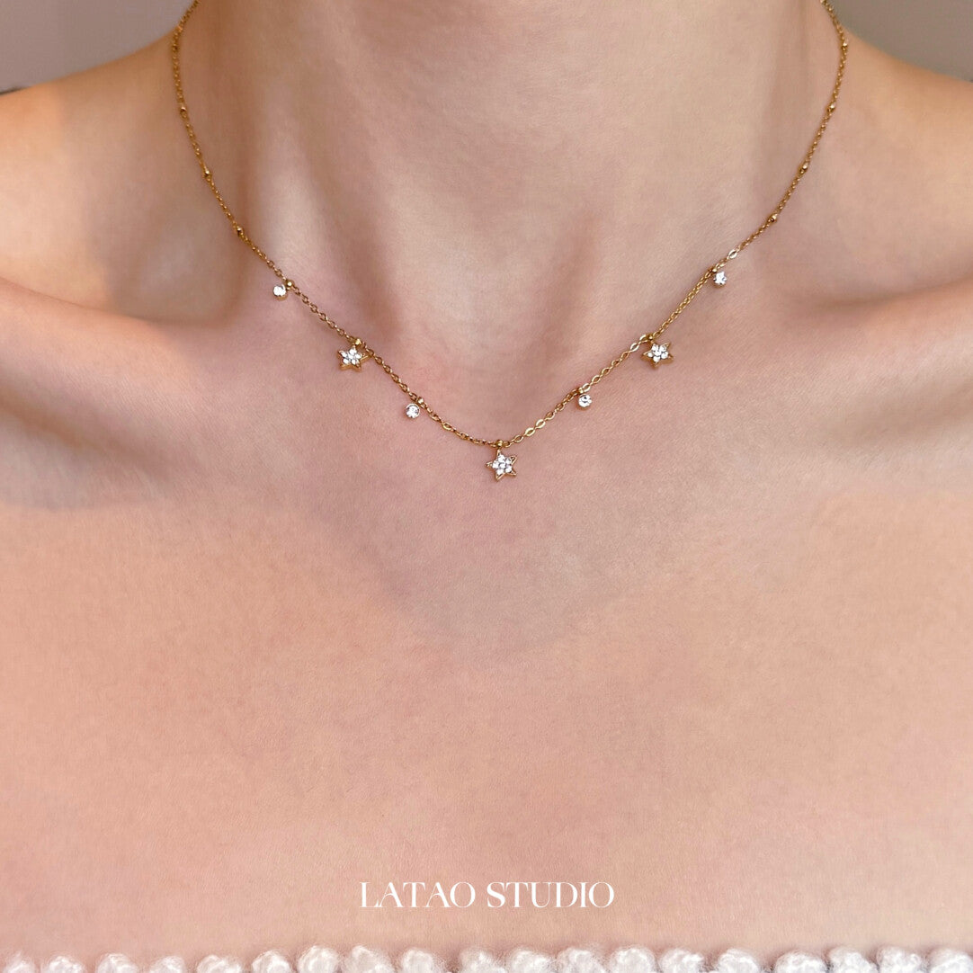 Starlight Christmas Beaded Stacking Necklace,Bling Star Necklace,Lumivault.