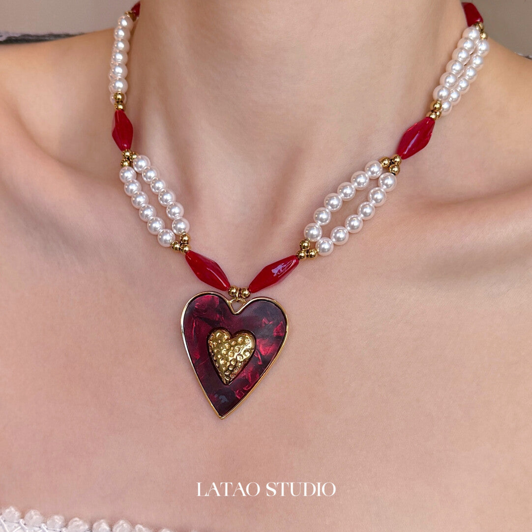 Retro Red Big Heart Necklace,Lumivault.