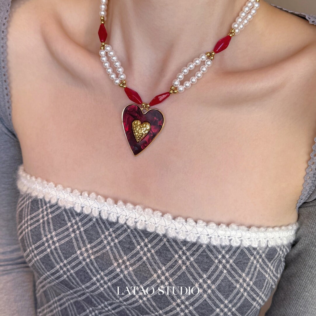Retro Red Big Heart Necklace,Lumivault.
