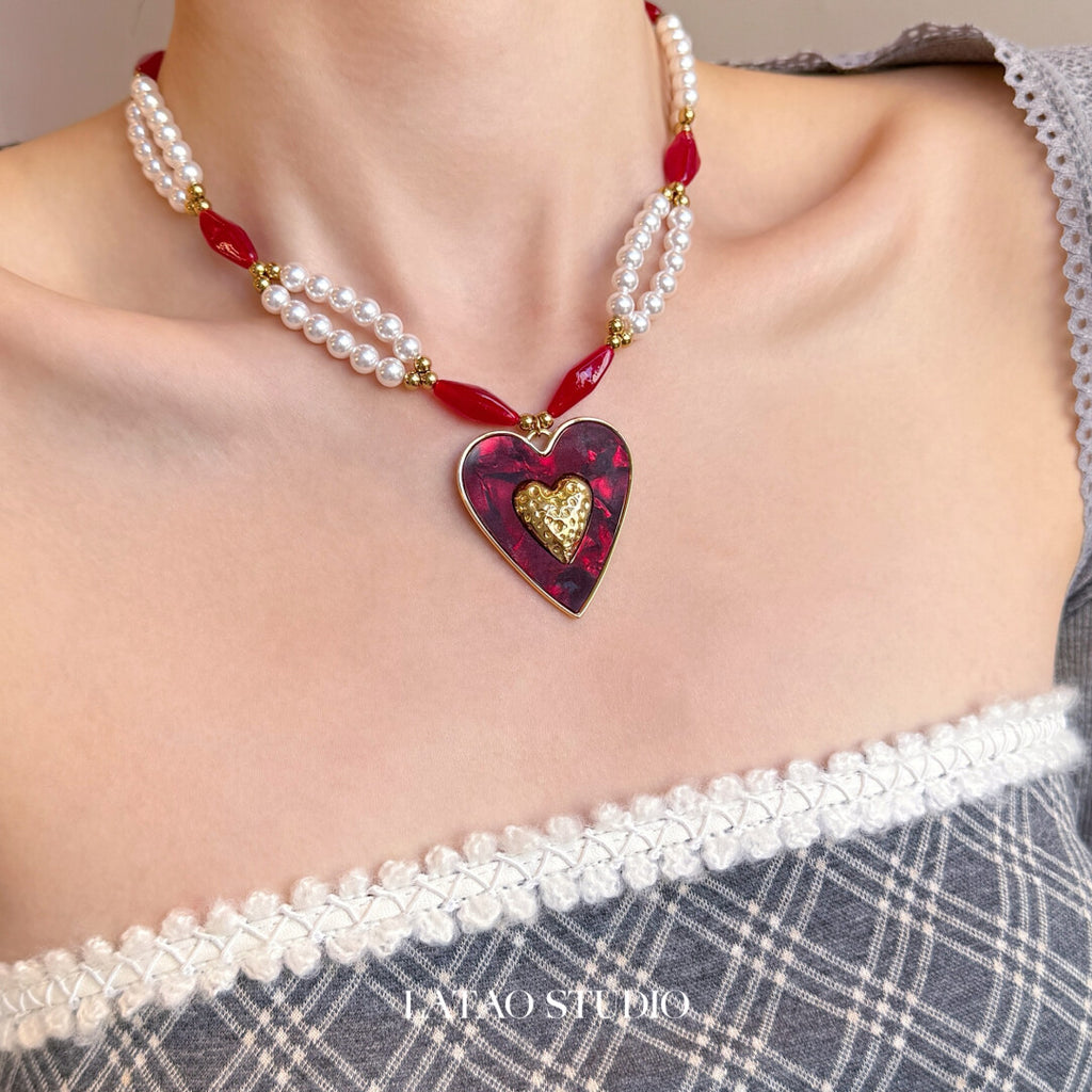 Retro Red Big Heart Necklace,Lumivault.