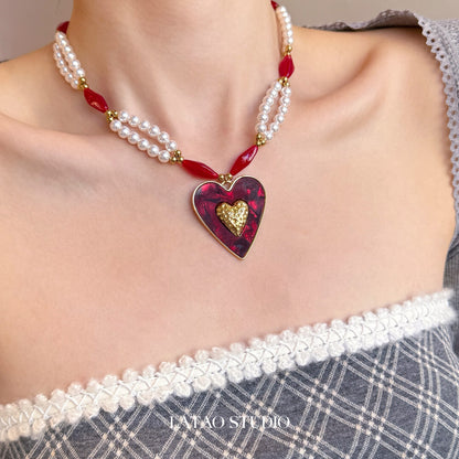 Retro Red Big Heart Necklace