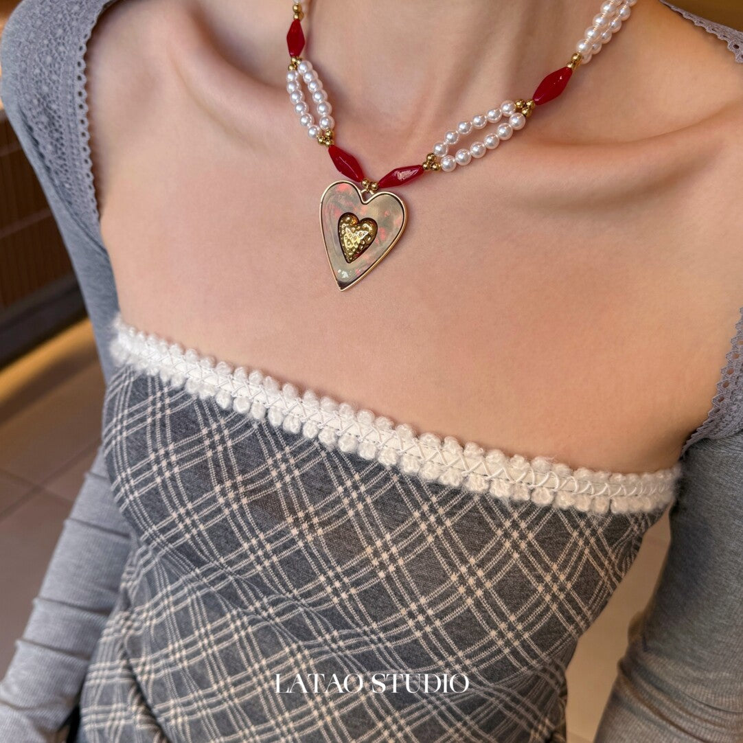 Retro Red Big Heart Necklace,Lumivault.