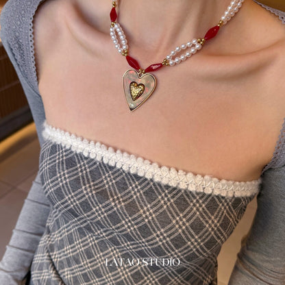Retro Red Big Heart Necklace