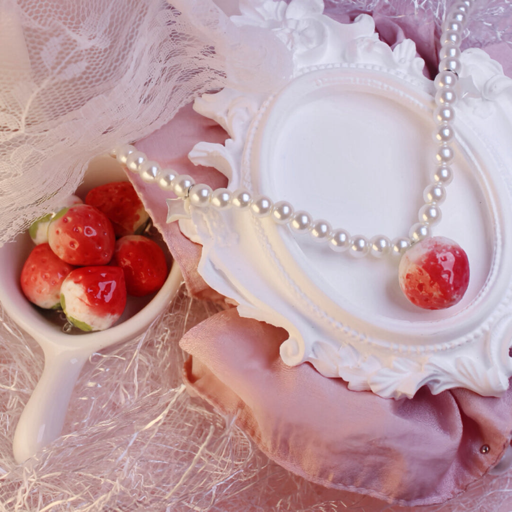 Good Night Little Strawberry Pearl Necklace,Lumivault.