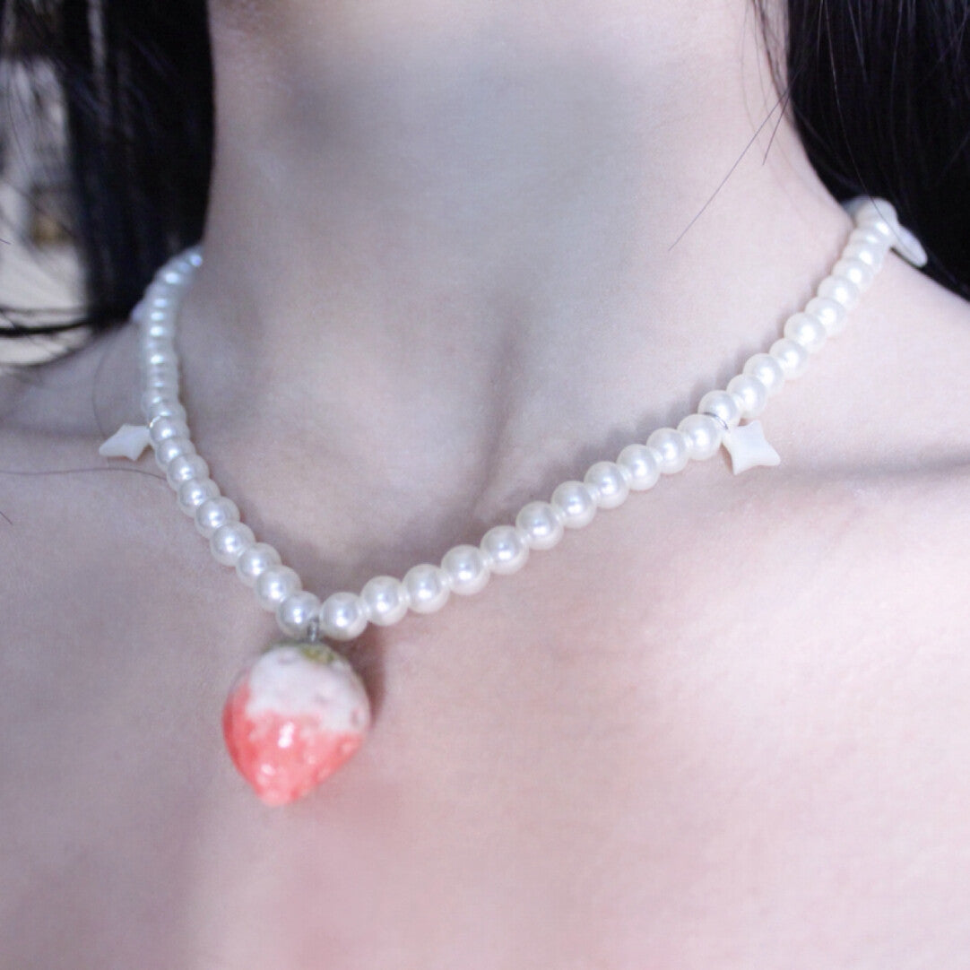 Good Night Little Strawberry Pearl Necklace,Lumivault.