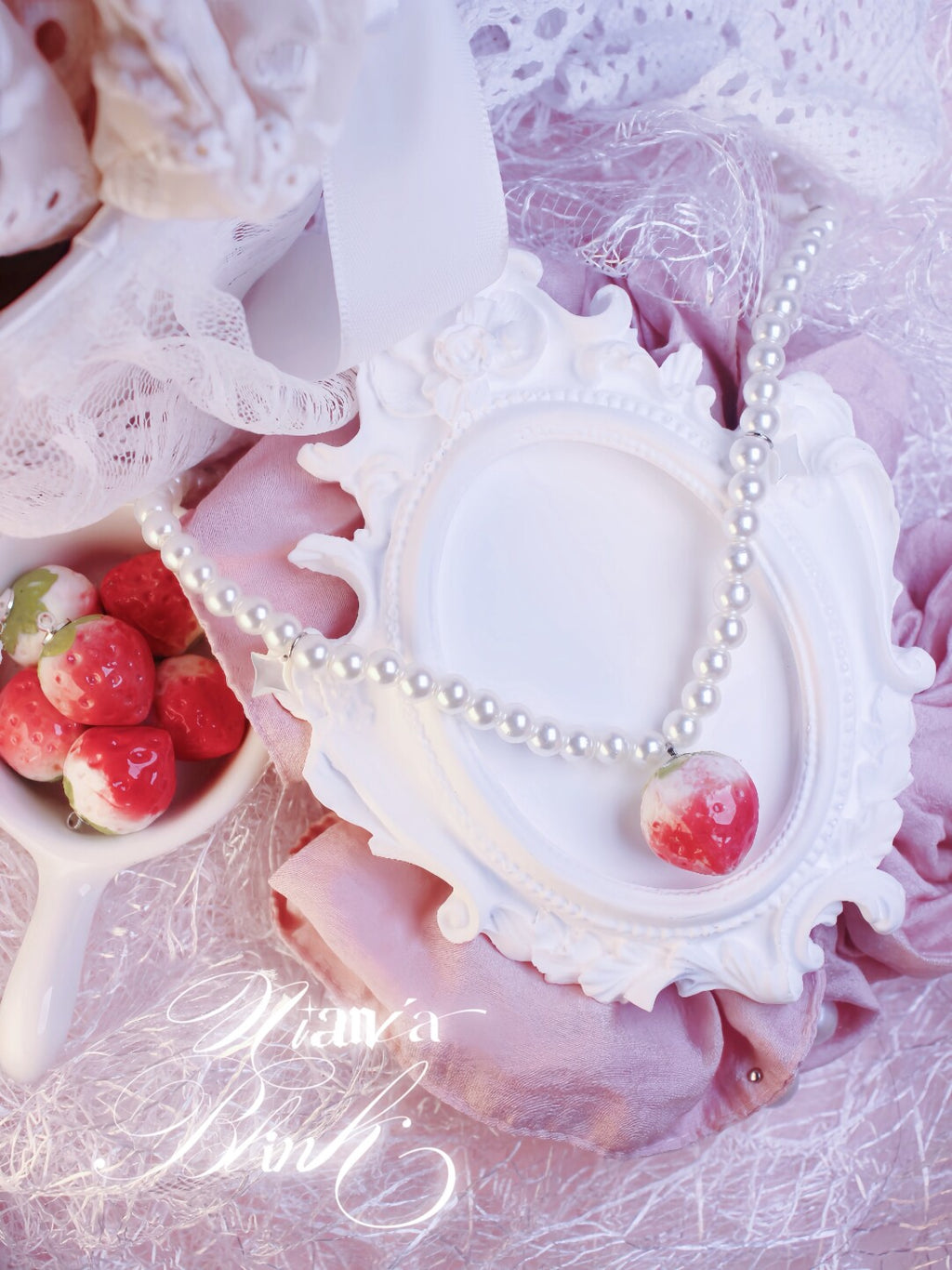 Good Night Little Strawberry Pearl Necklace,Lumivault.