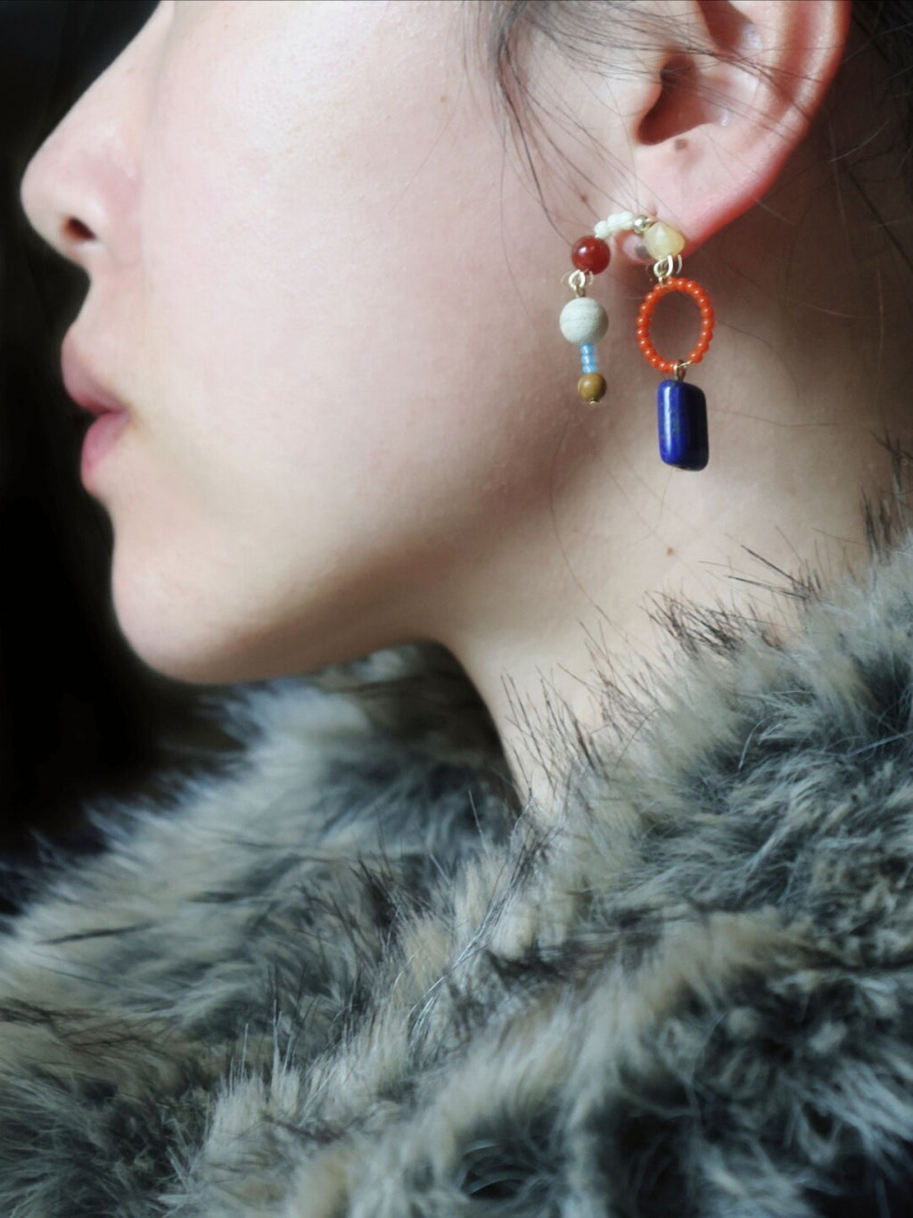 Chinoiserie Red & Blue Asymmetrical Earrings,Lumivault.