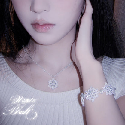 Daylight Snow Beaded Bracelet Necklace