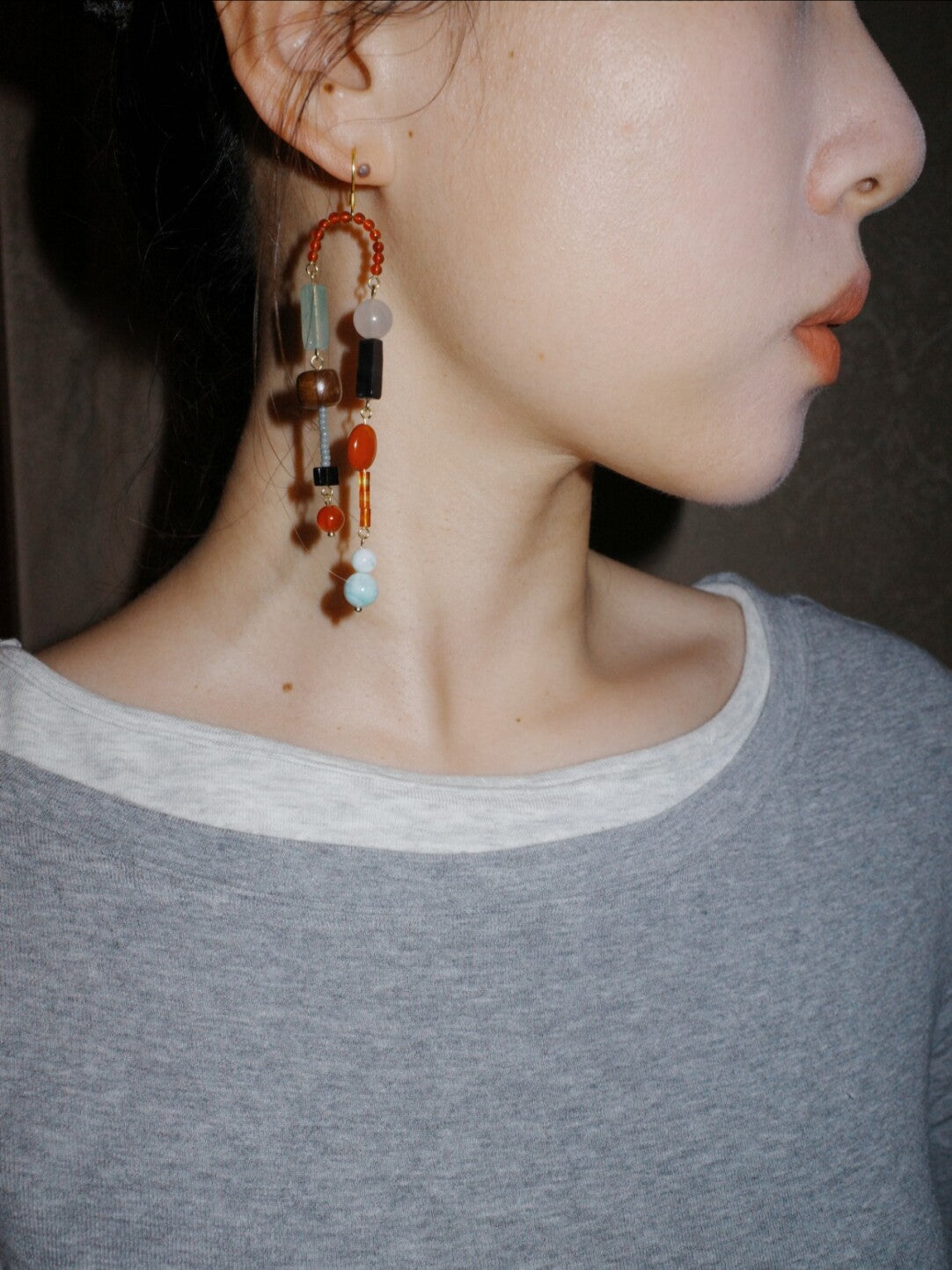 Chinoiserie Dunhuang Asymmetrical Long Earrings,Lumivault.