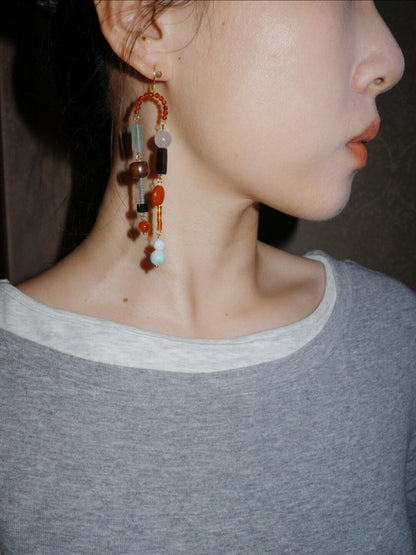 Chinoiserie Dunhuang Asymmetrical Long Earrings