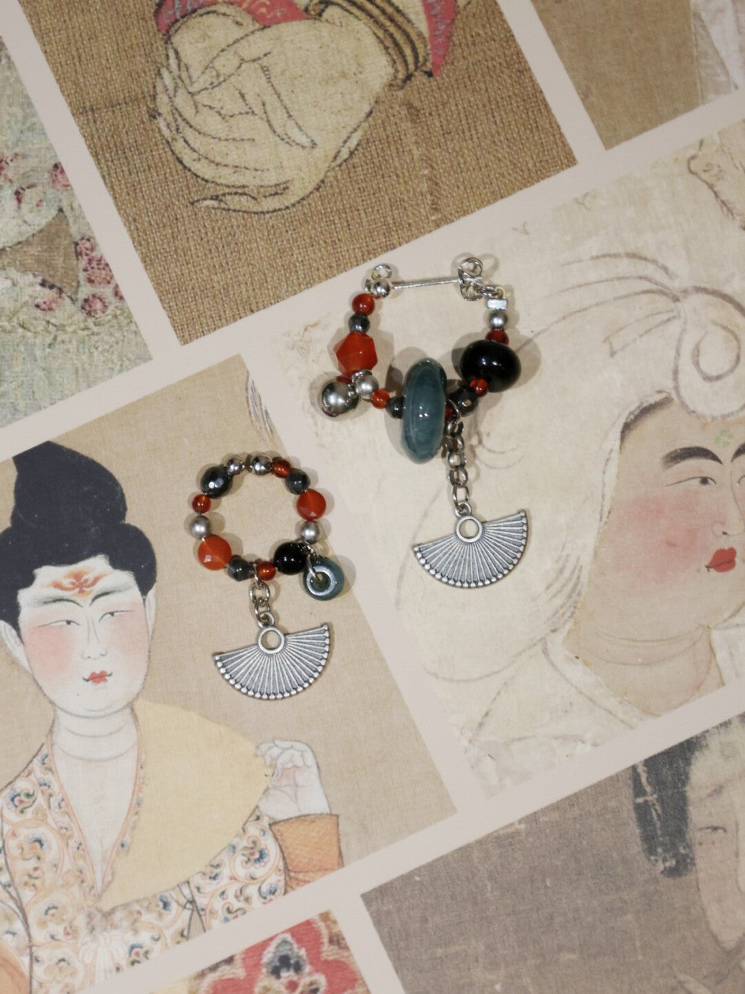 Chinoiserie Fringed Fan Earrings,Lumivault.