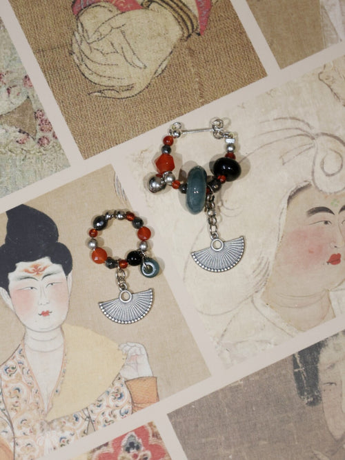 Chinoiserie Fringed Fan Earrings,Lumivault.